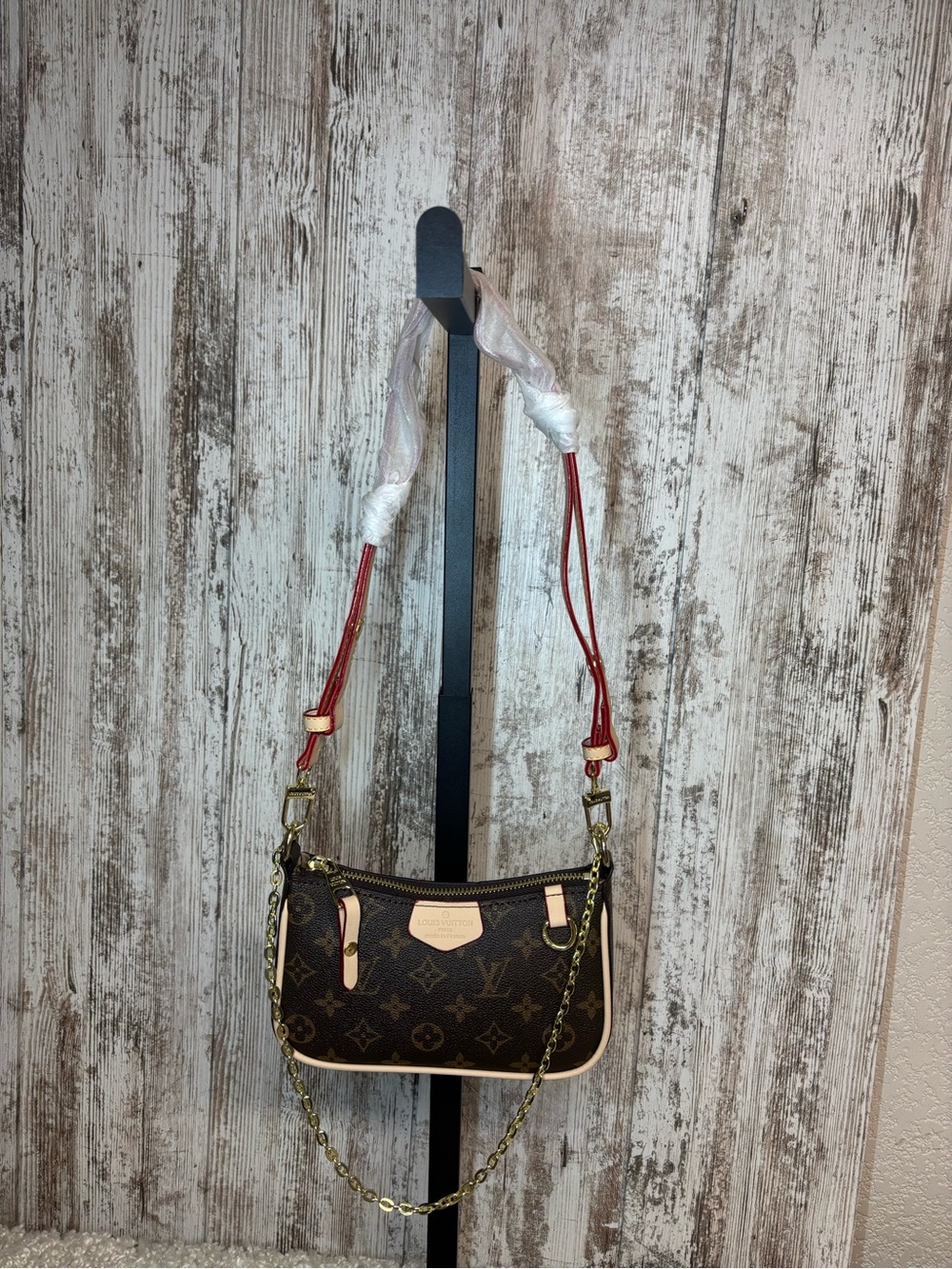 Brown Monogram Crossbody Shoulder Bag with Removable Straps